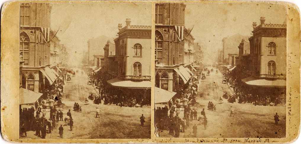 Watkins #585 - Montgomery St. from Market St, 4th July, 1864, S.F.