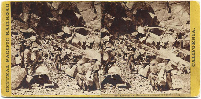 Watkins #119 - Laborers and Rocks near opening of Summit Tunnel