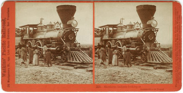 Watkins #323 - Shoshone Indians, looking at Locomotive